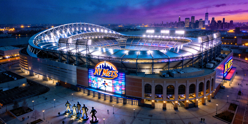 纽约大都会体育场外观 - 现代化足球场馆夜景